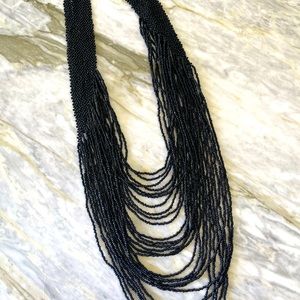 Black Beaded Multi Strand Super Statement Necklace